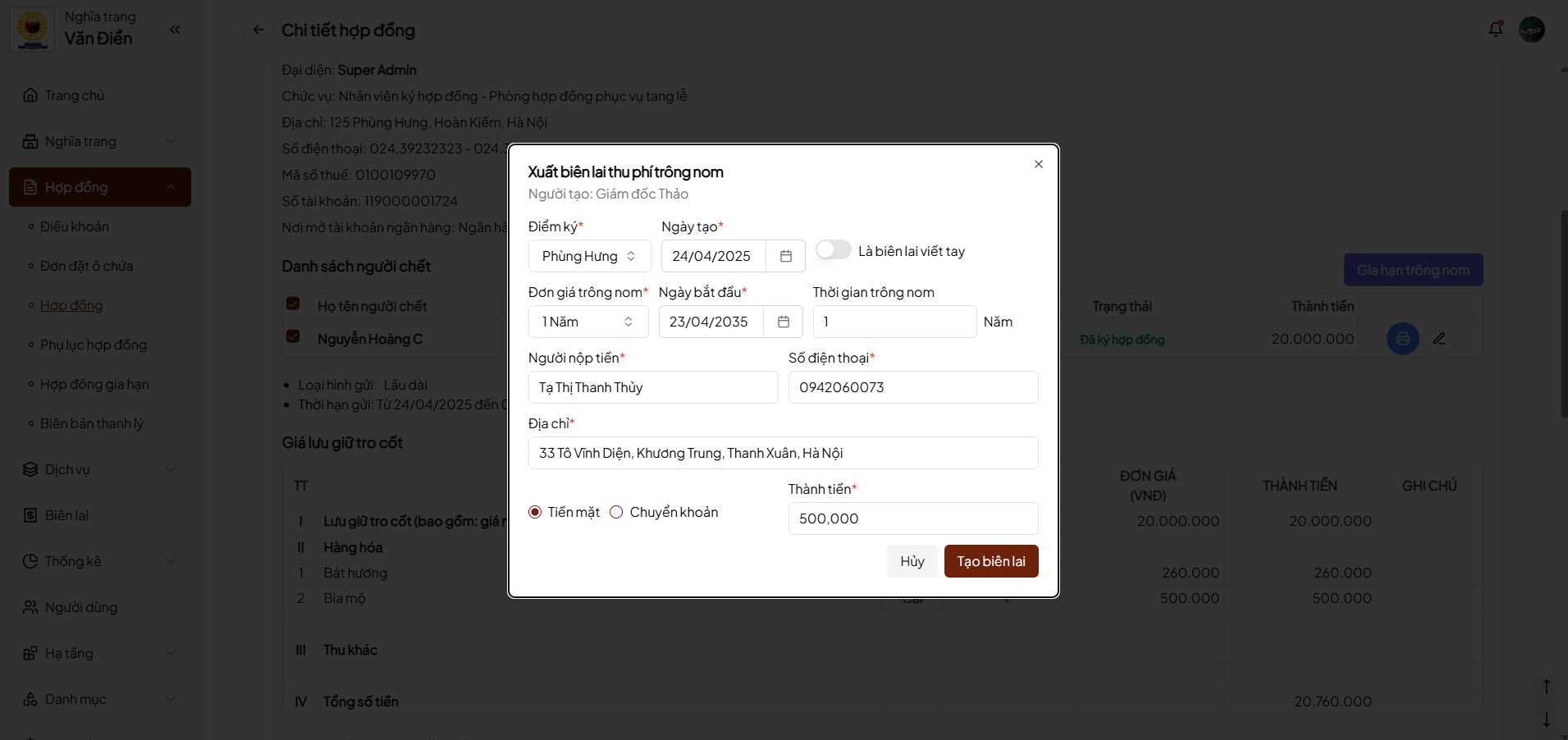 Ảnh tạo biên lai trông nom