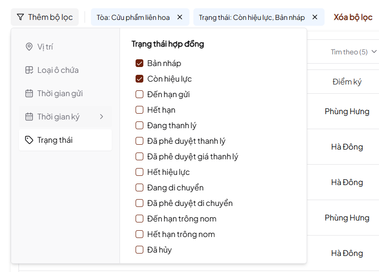 Ảnh lọc vị trí ô chứa