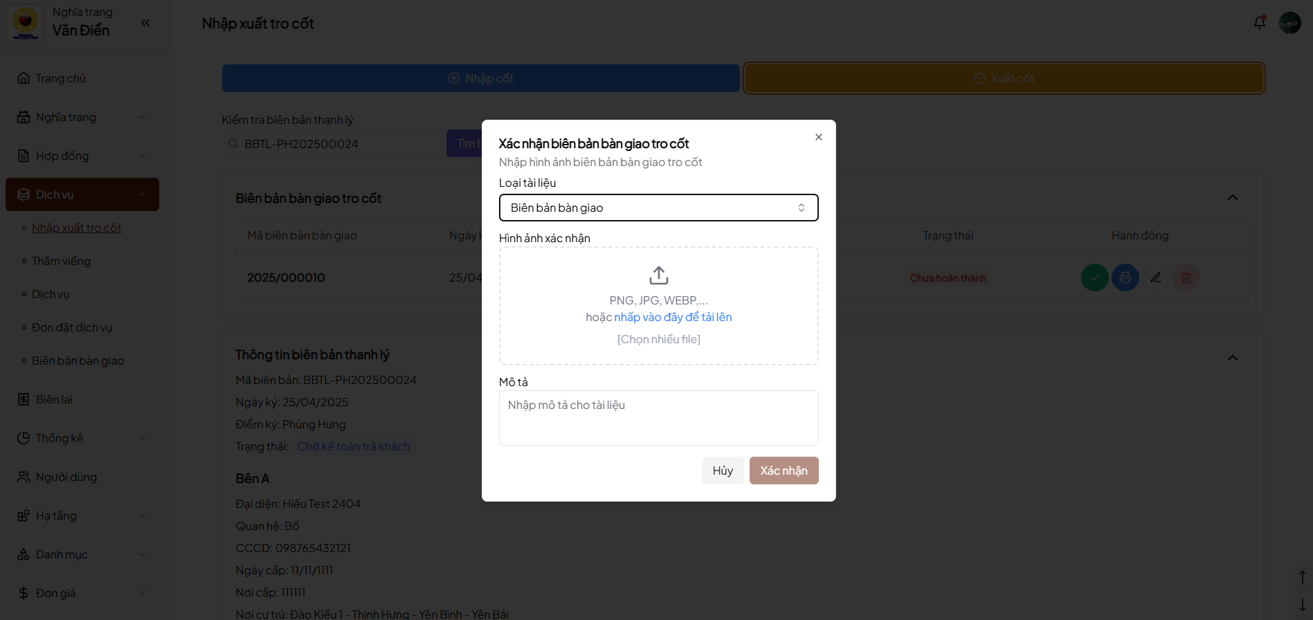 Ảnh xác nhận biên bản bàn giao