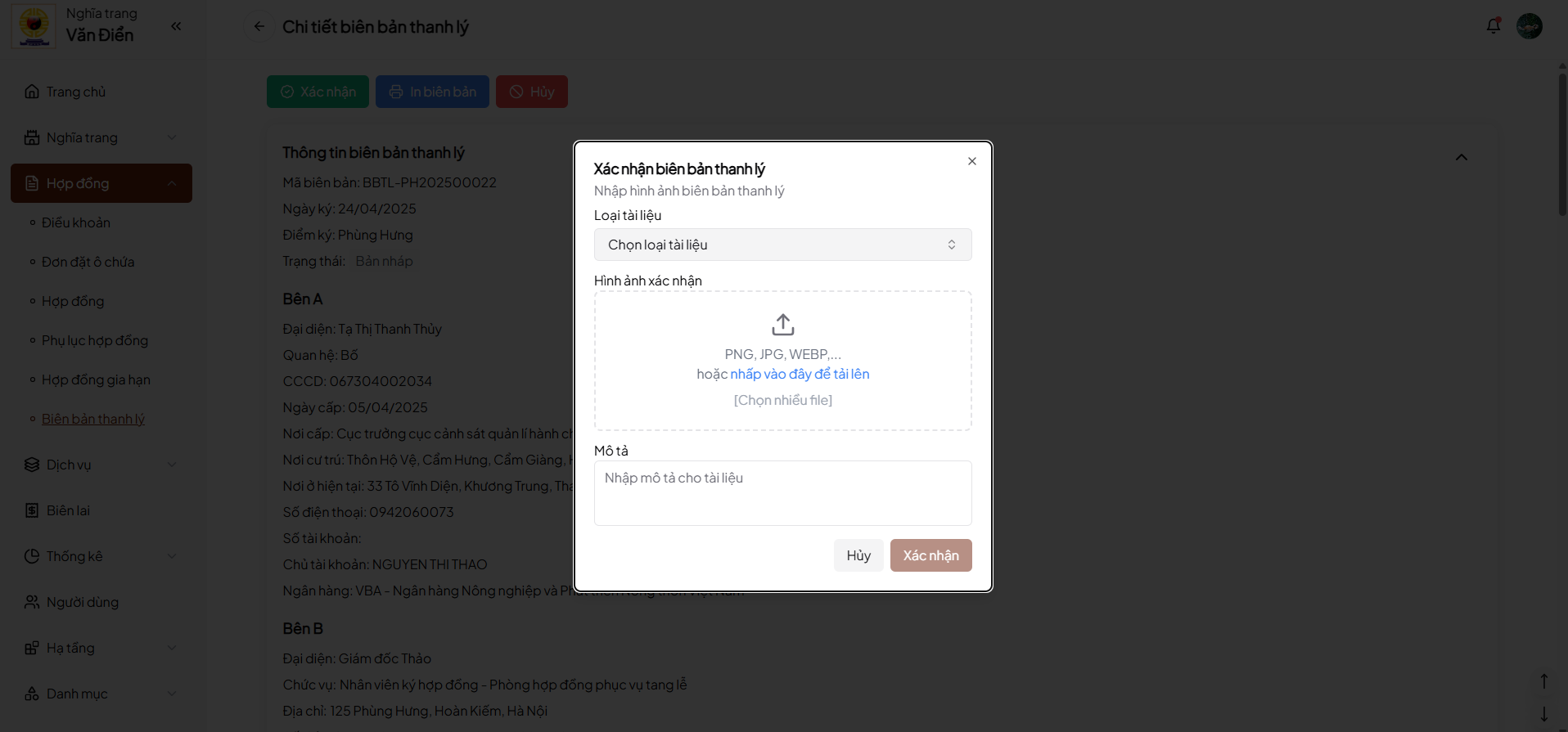 Ảnh xác nhận biên bản thanh lý