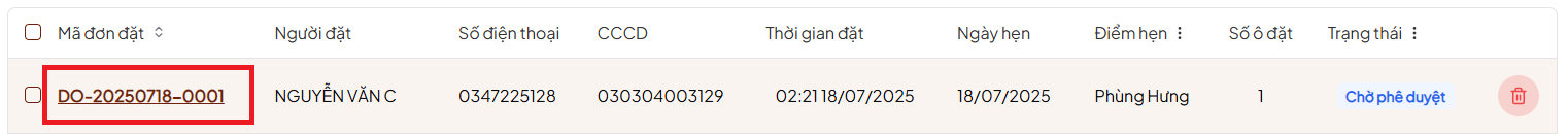 Ảnh chi tiết đơn đặt ô chứa
