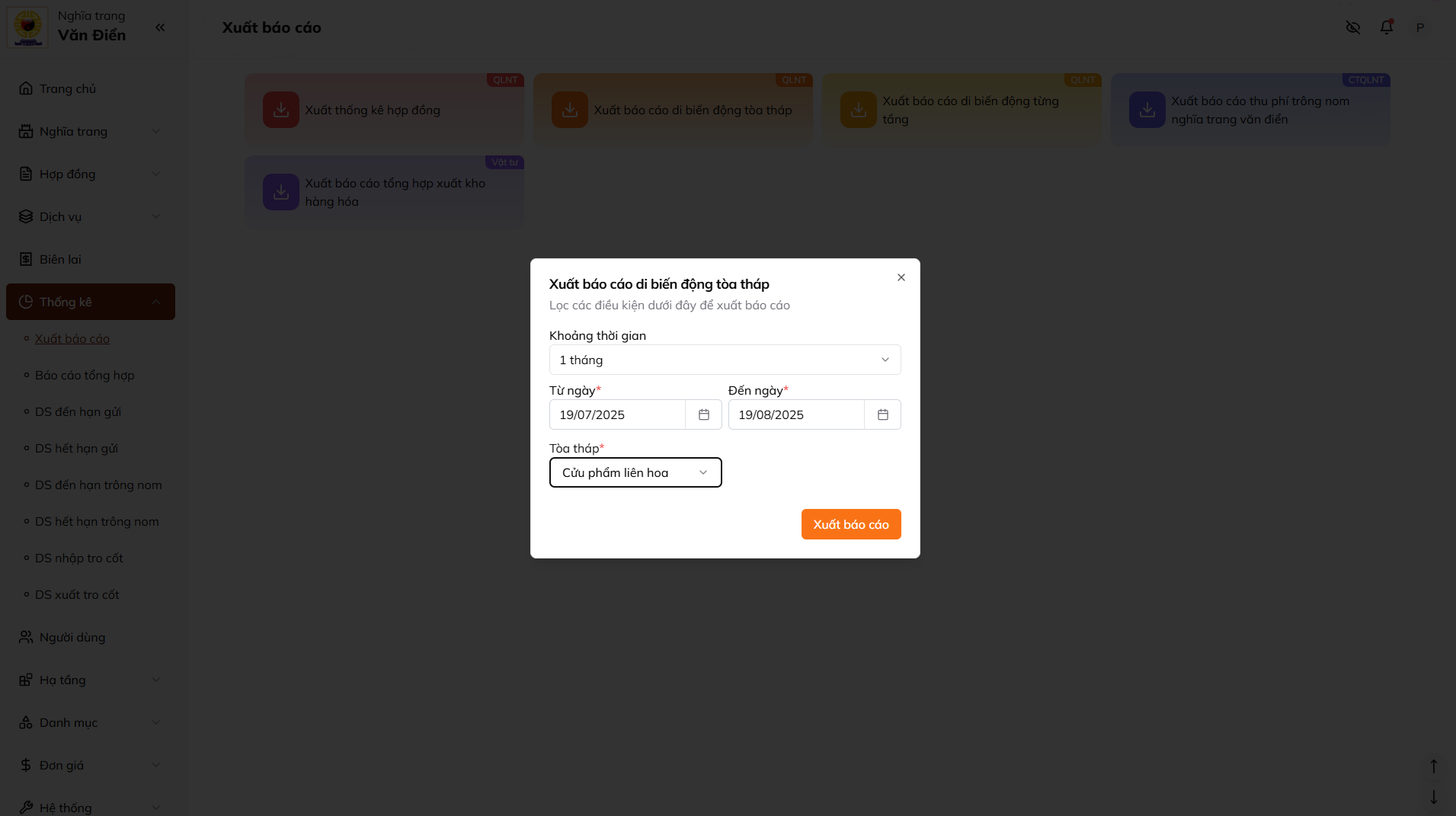 Ảnh xuất báo cáo di biến động tòa tháp