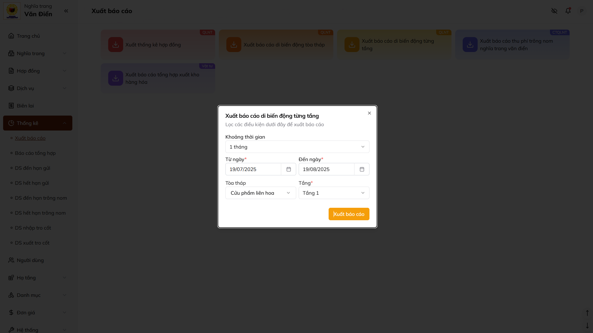 Ảnh xuất báo cáo di biến động từng tầng