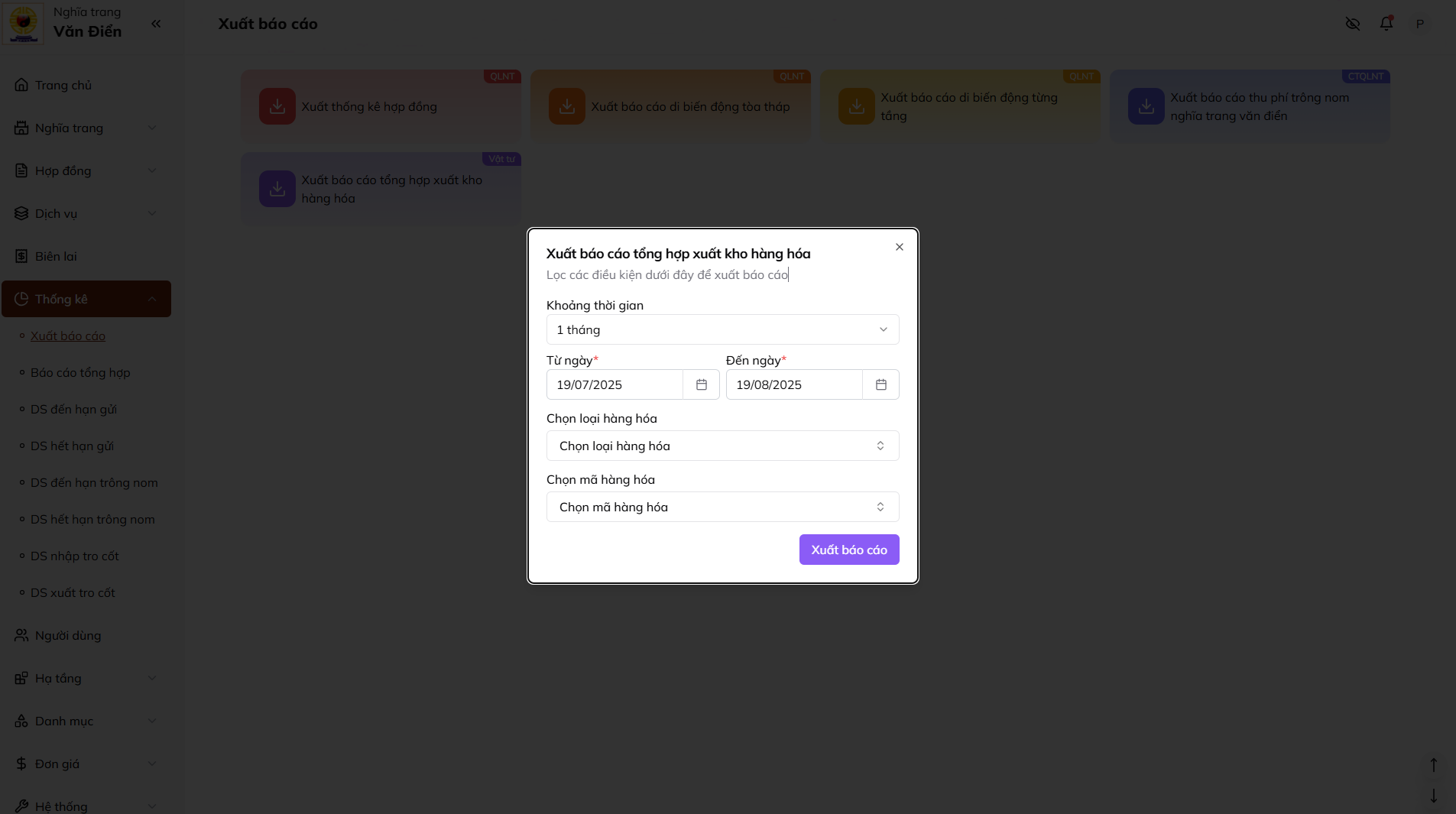 Ảnh xuất báo cáo tổng hợp xuất kho hàng hóa