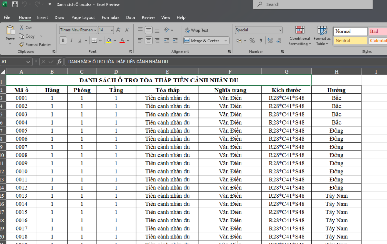 Ảnh mẫu excel tạo niche