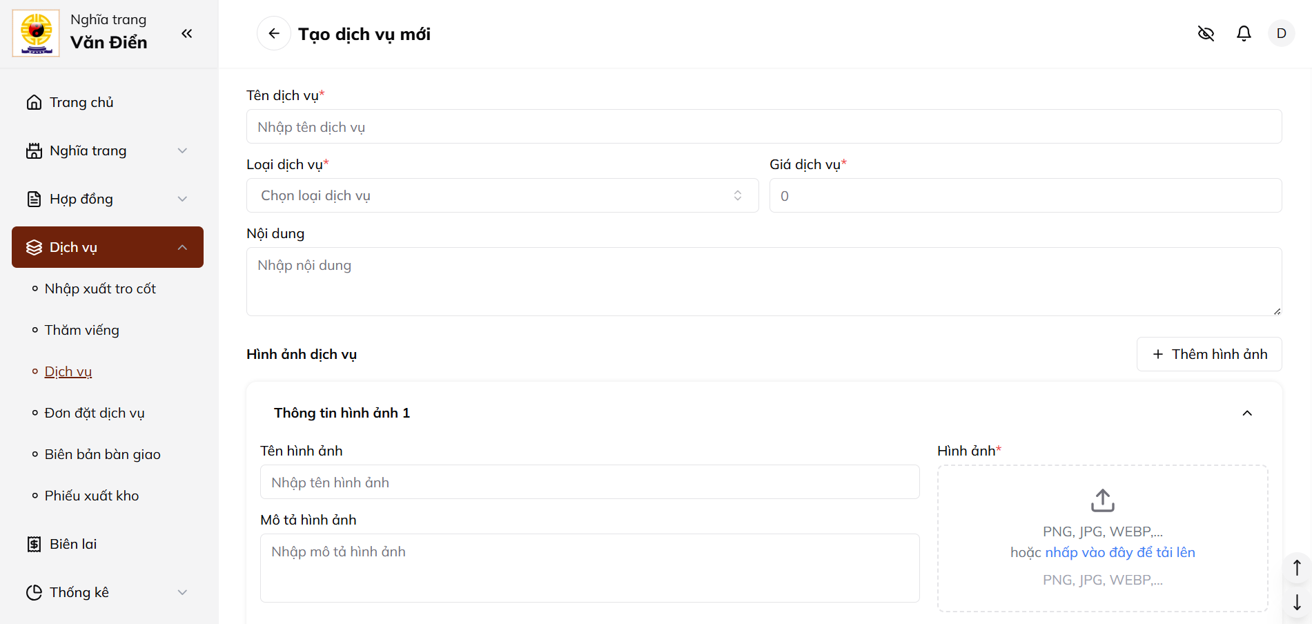 Ảnh form tạo dịch vụ