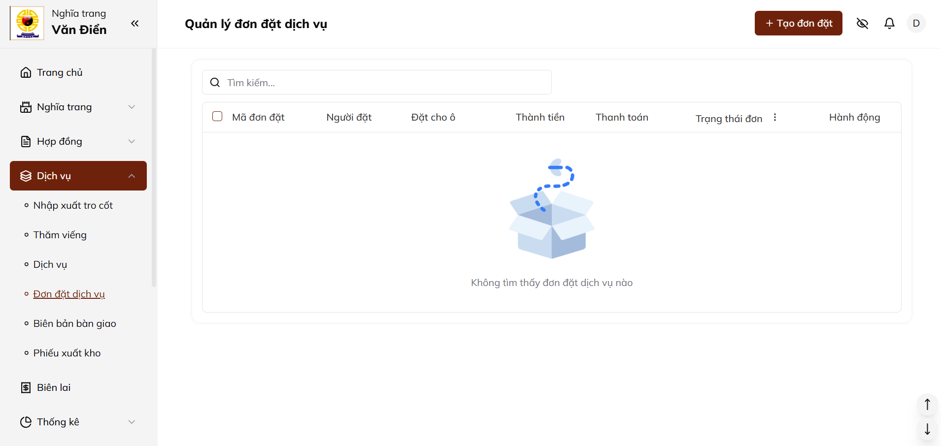 Ảnh danh sách đơn đặt dịch vụ